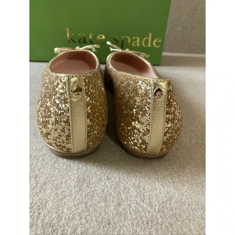Kate Spade New York Nella Flats Size 9 Gold Glitter Black Toe‎ w/ Box